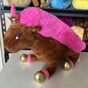 Pink Afro Unicorn Plush Stuffed Unicorn Brown Cuddle Pillow Buddy